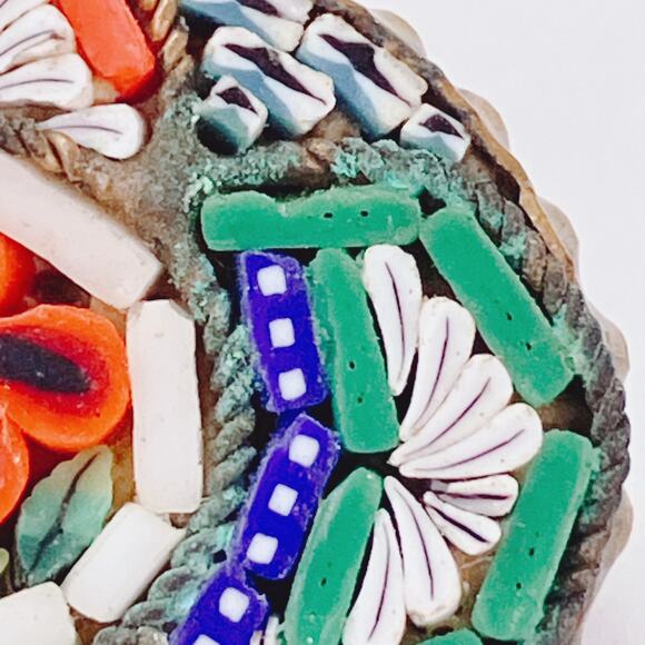 Vintage 1950s Italy Micro Mosaic Glass Floral Oval Brooch Pin Made In Italy MCM - Picture 4 of 14